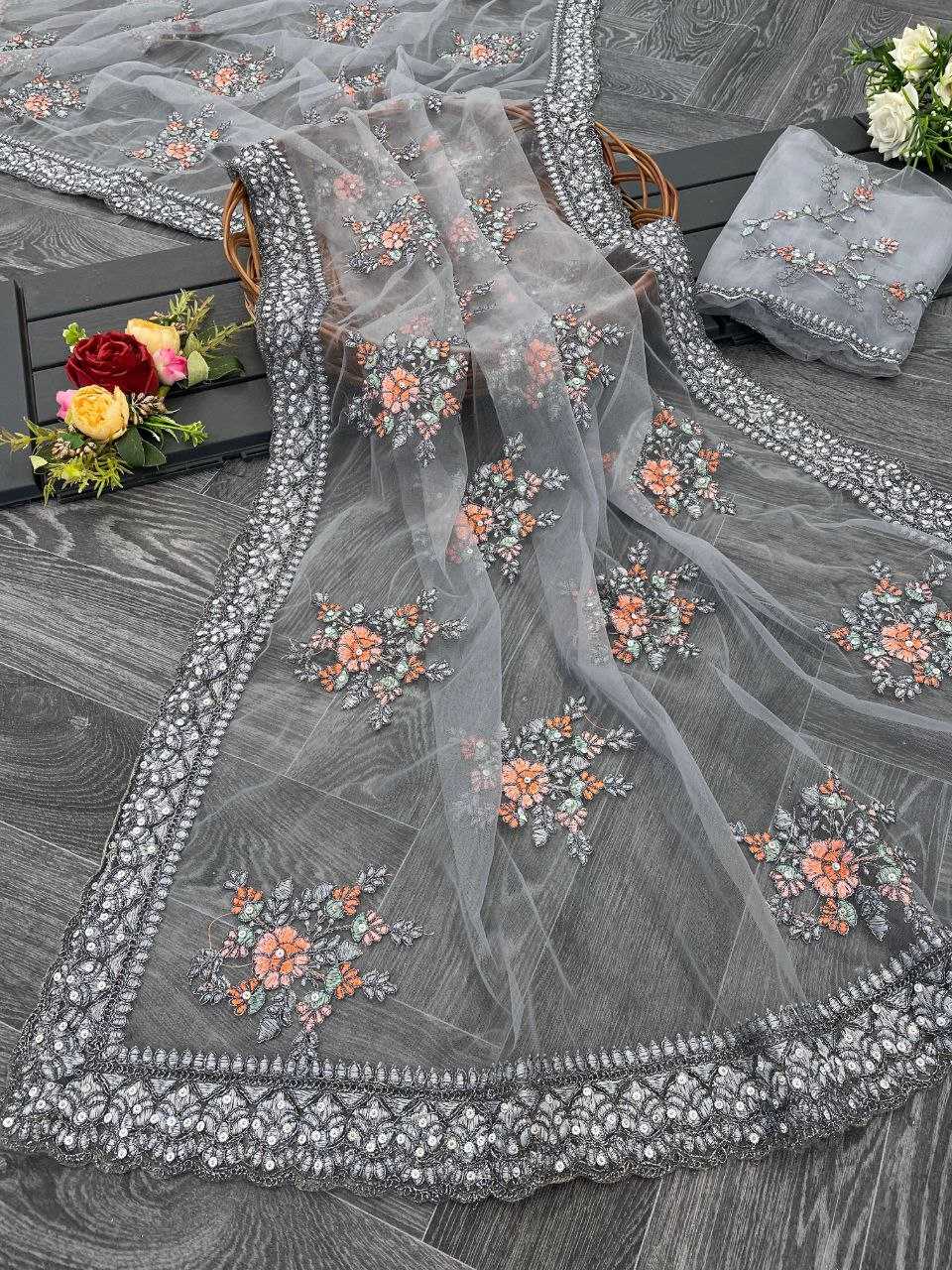 YNF PREMIUM NET ACS 935 SAREES WHOLESALE FANCY NET SEQUIN SAREES MANUFACTURER           